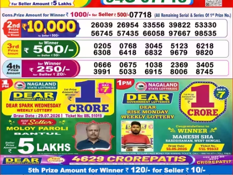 Dear Lottery 8pm Result 31.07.26 Check Here